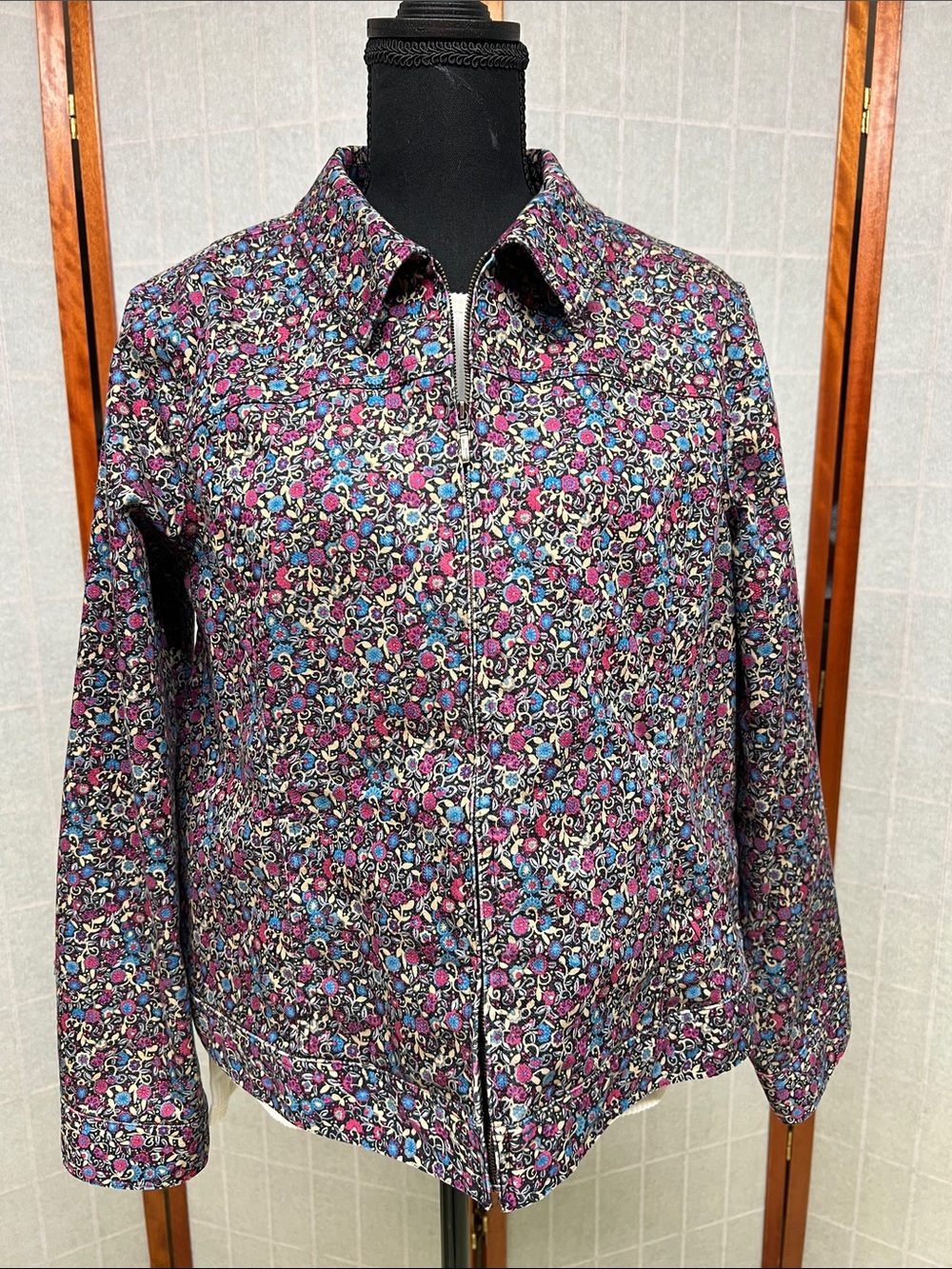 Christopher & Banks Pink and Blue Floral Zip Jacket